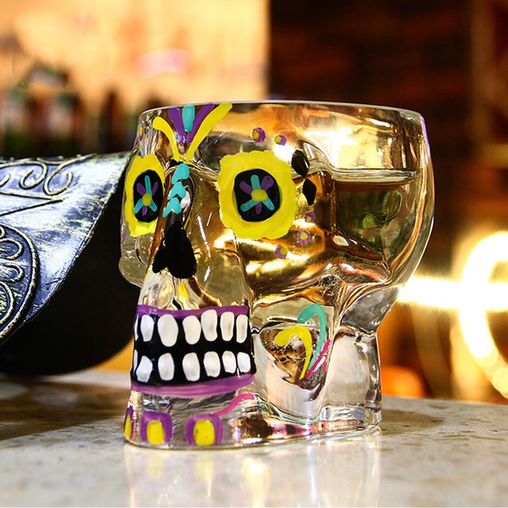 Hand Painted Skull Design Glass